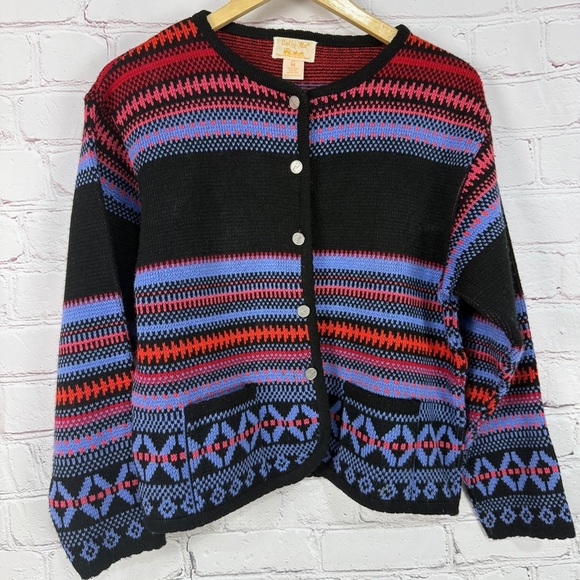 Vintage Sweaters - Vintage Cottagecore cardigan size small Colorful Striped Women's Sweater button